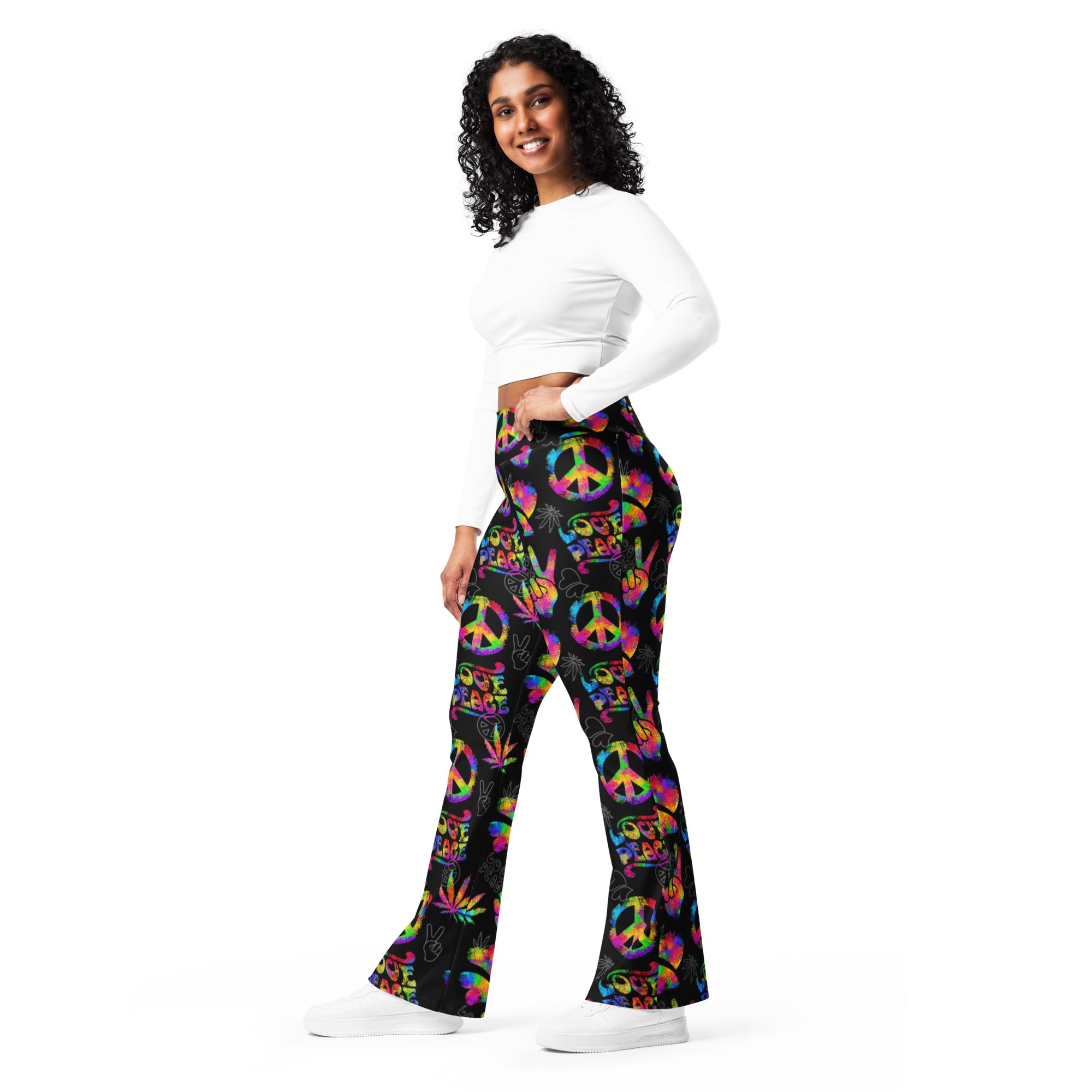 Neon Peace Love Flare leggings