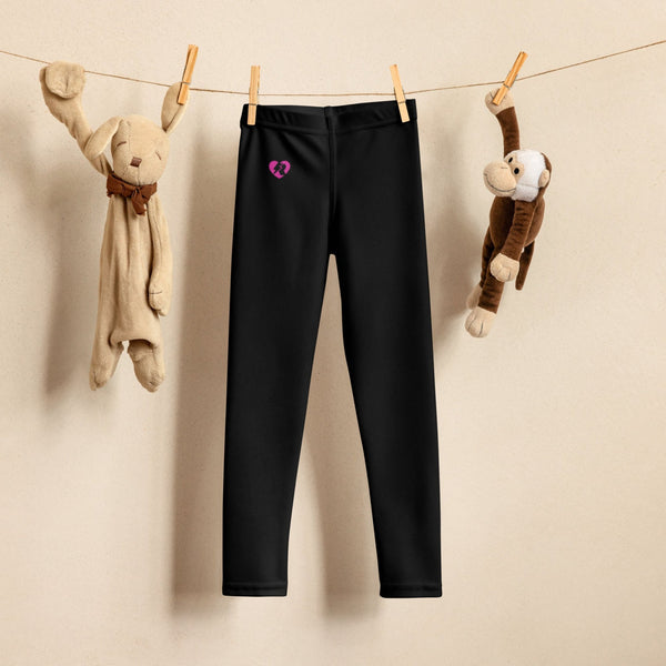 Kid's Leggings in Black with Pink Heart