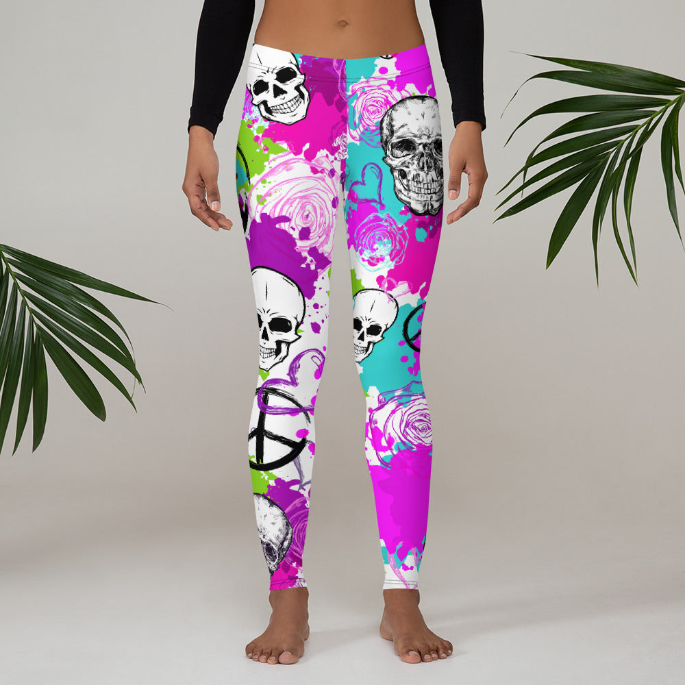 Floral Goth Mid-Waist Leggings