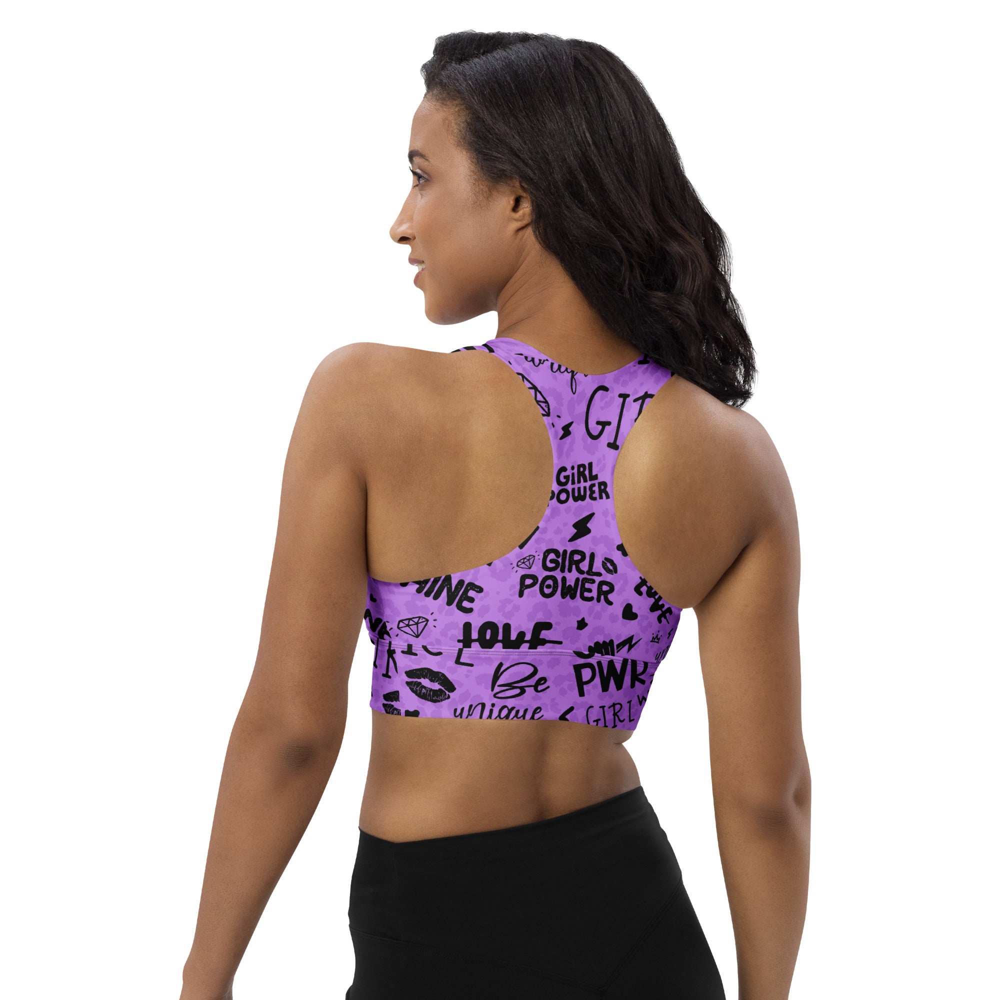 Empower Longline Sports Bra in Purple with Shadow Leopard Print