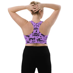 Empower Longline Sports Bra in Purple with Shadow Leopard Print