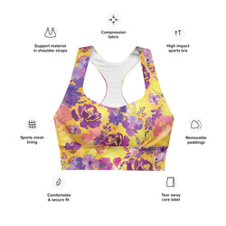 SHE REBEL - Yellow Chinoiserie Print Longline Sports Bra