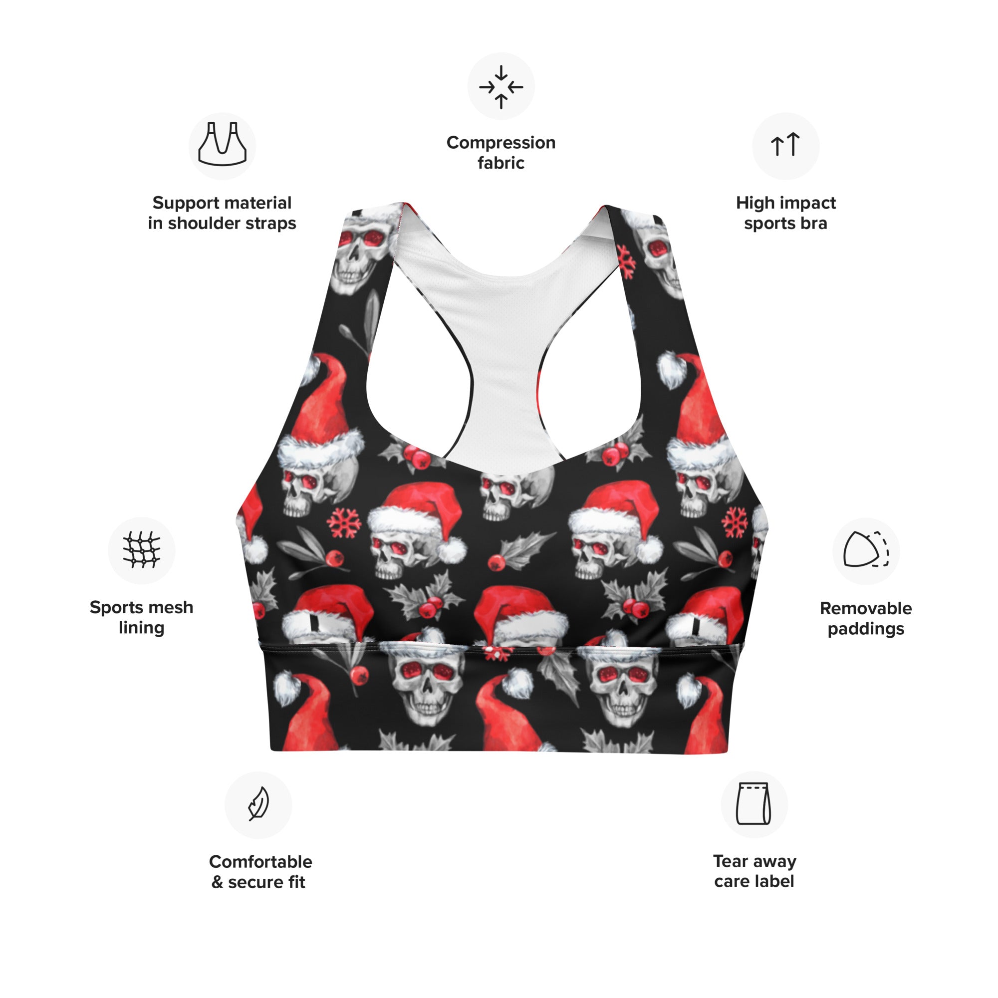 Festive Skull Print Longline Sports Bra