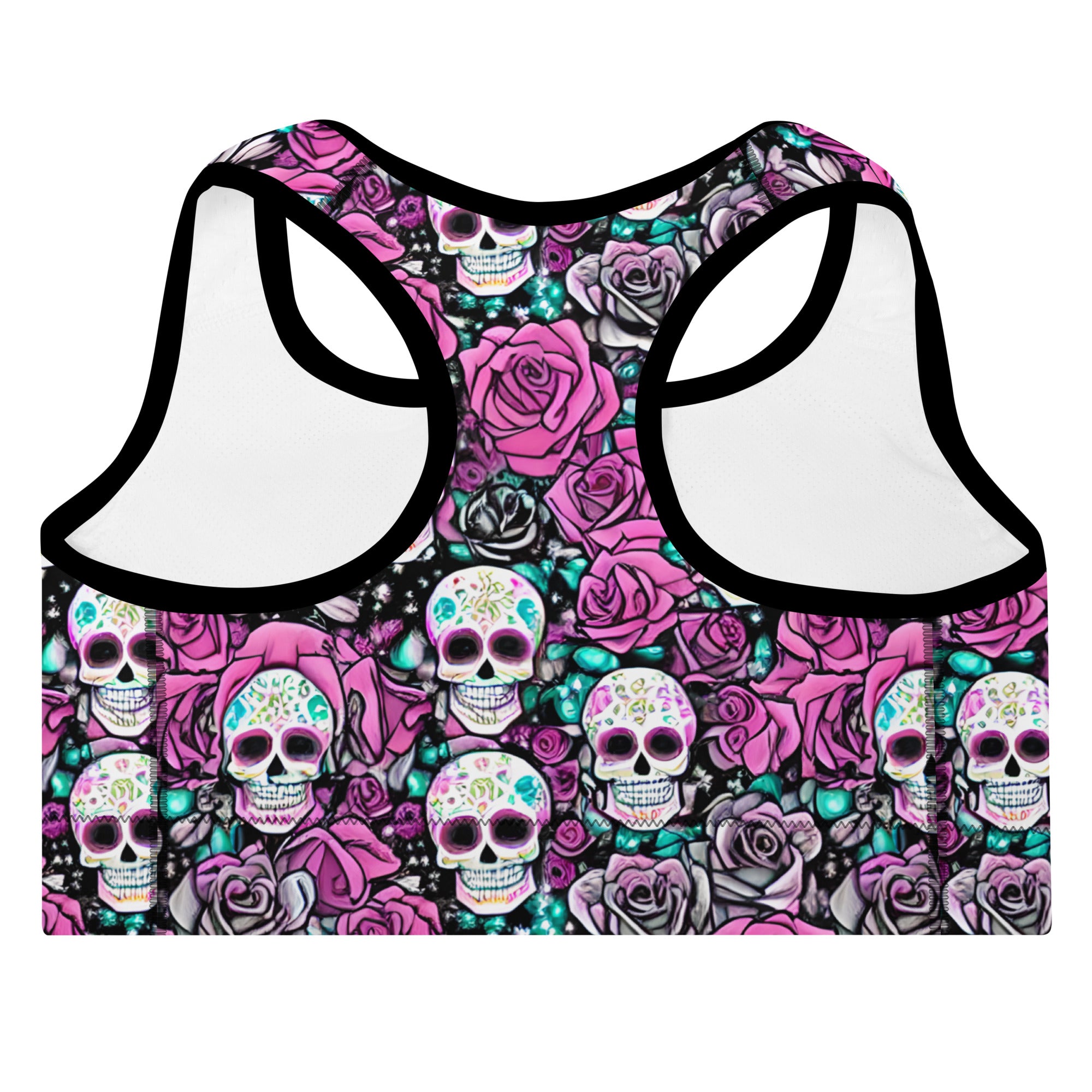 Sugar Skulls & Pink Roses Sports Bra