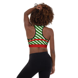 Candy Stripe Christmas Bow Sports Bra