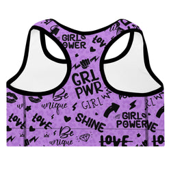 Purple Girl Power Sports Bra with Subtle Leopard Print