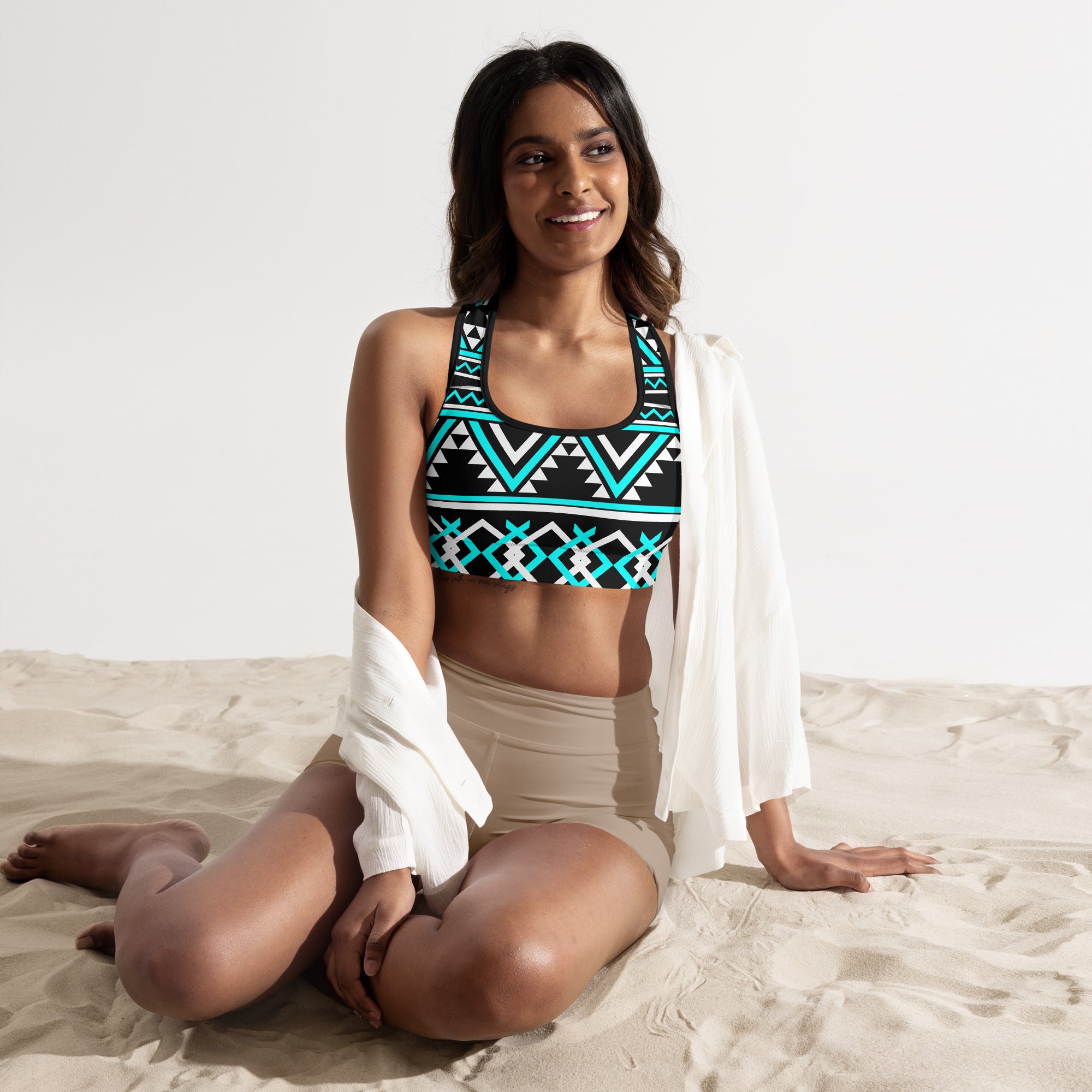 Blue Tribal Print Sports Bra