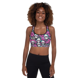 Sugar Skulls & Pink Roses Sports Bra