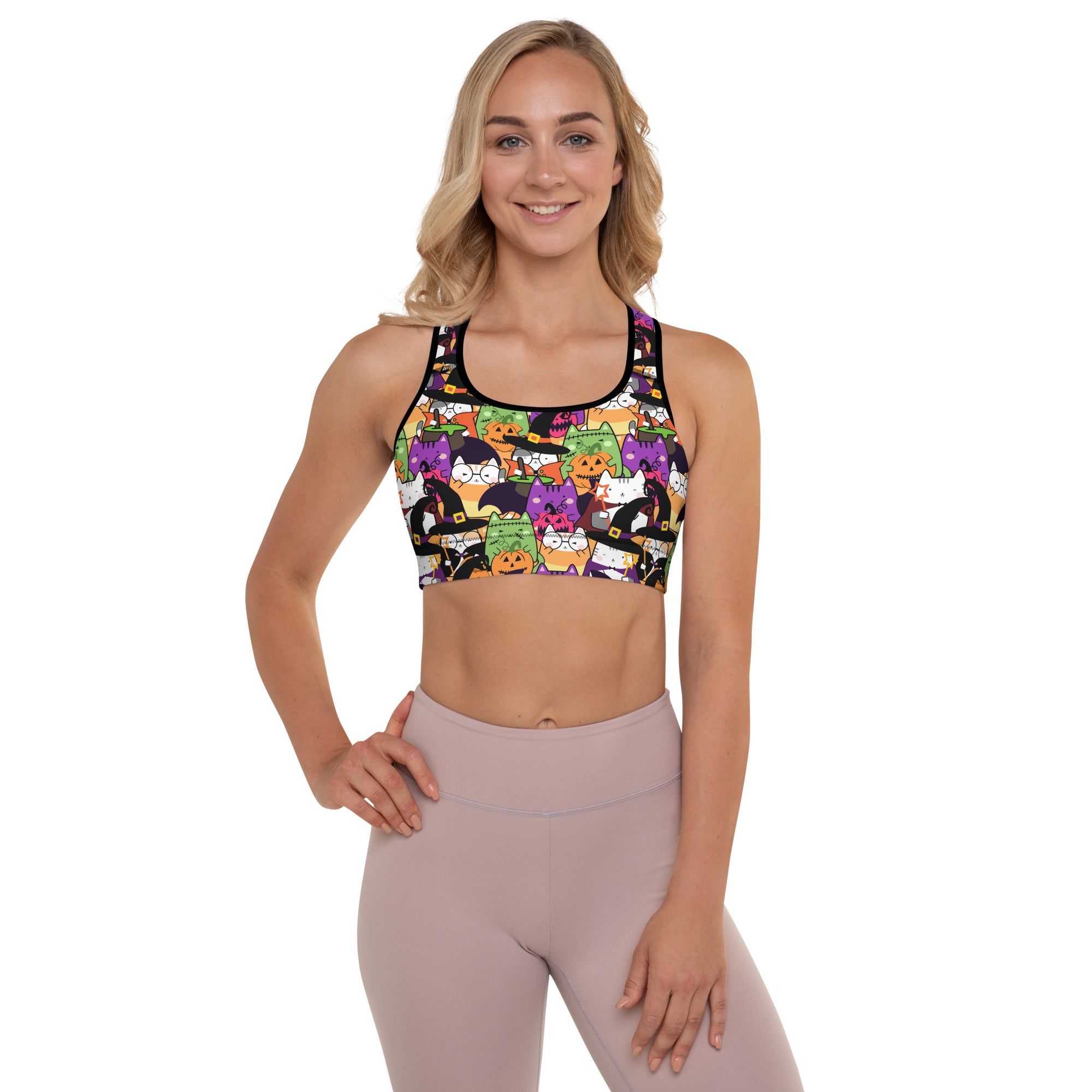 Cute Halloween Kitty Sports Bra