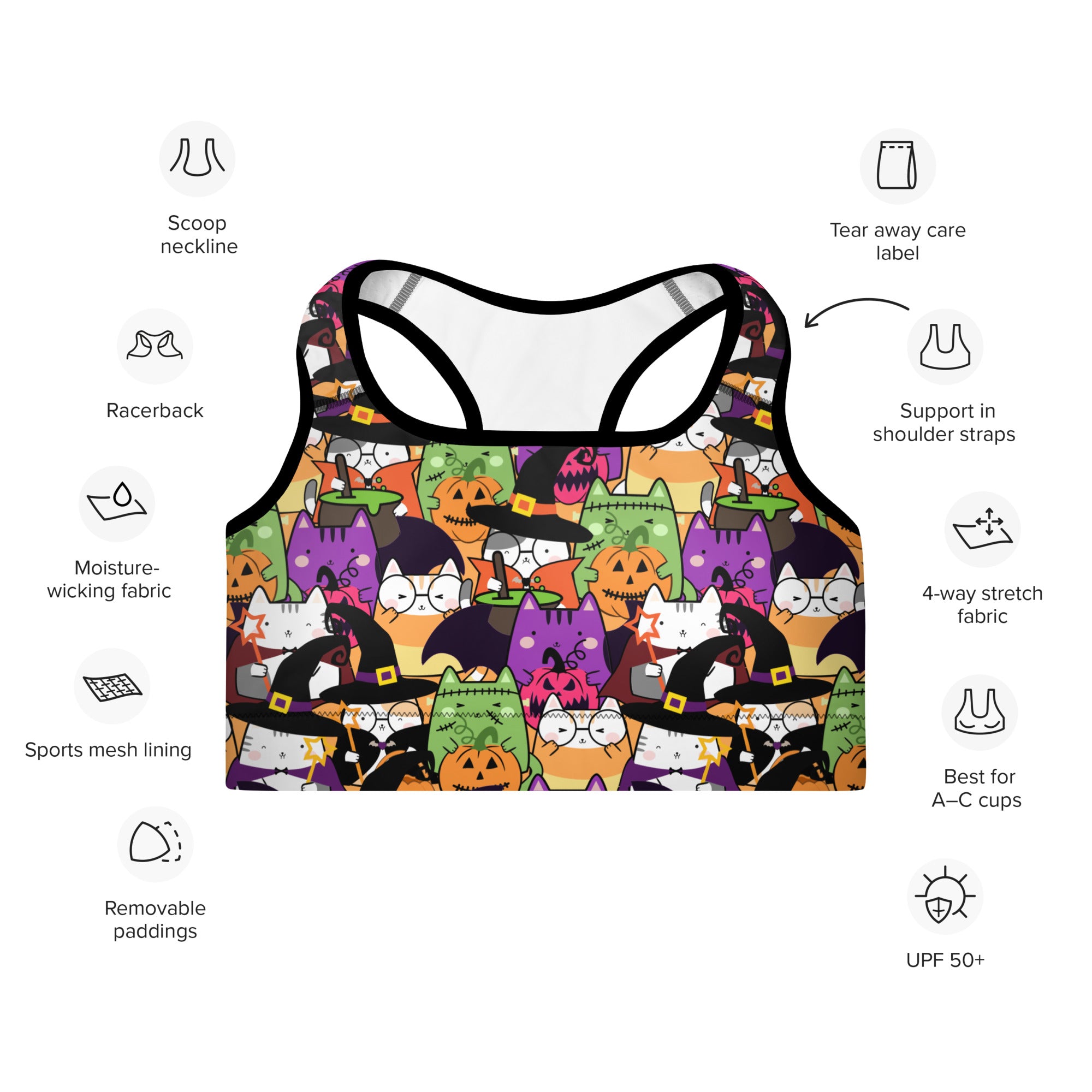 Cute Halloween Kitty Sports Bra