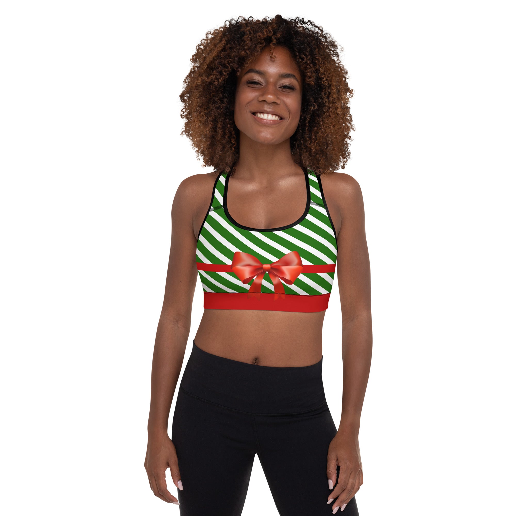 Candy Stripe Christmas Bow Sports Bra