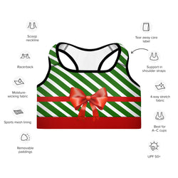 Candy Stripe Christmas Bow Sports Bra