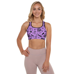 Purple Girl Power Sports Bra with Subtle Leopard Print