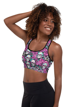 Sugar Skulls & Pink Roses Sports Bra