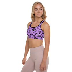 Purple Girl Power Sports Bra with Subtle Leopard Print