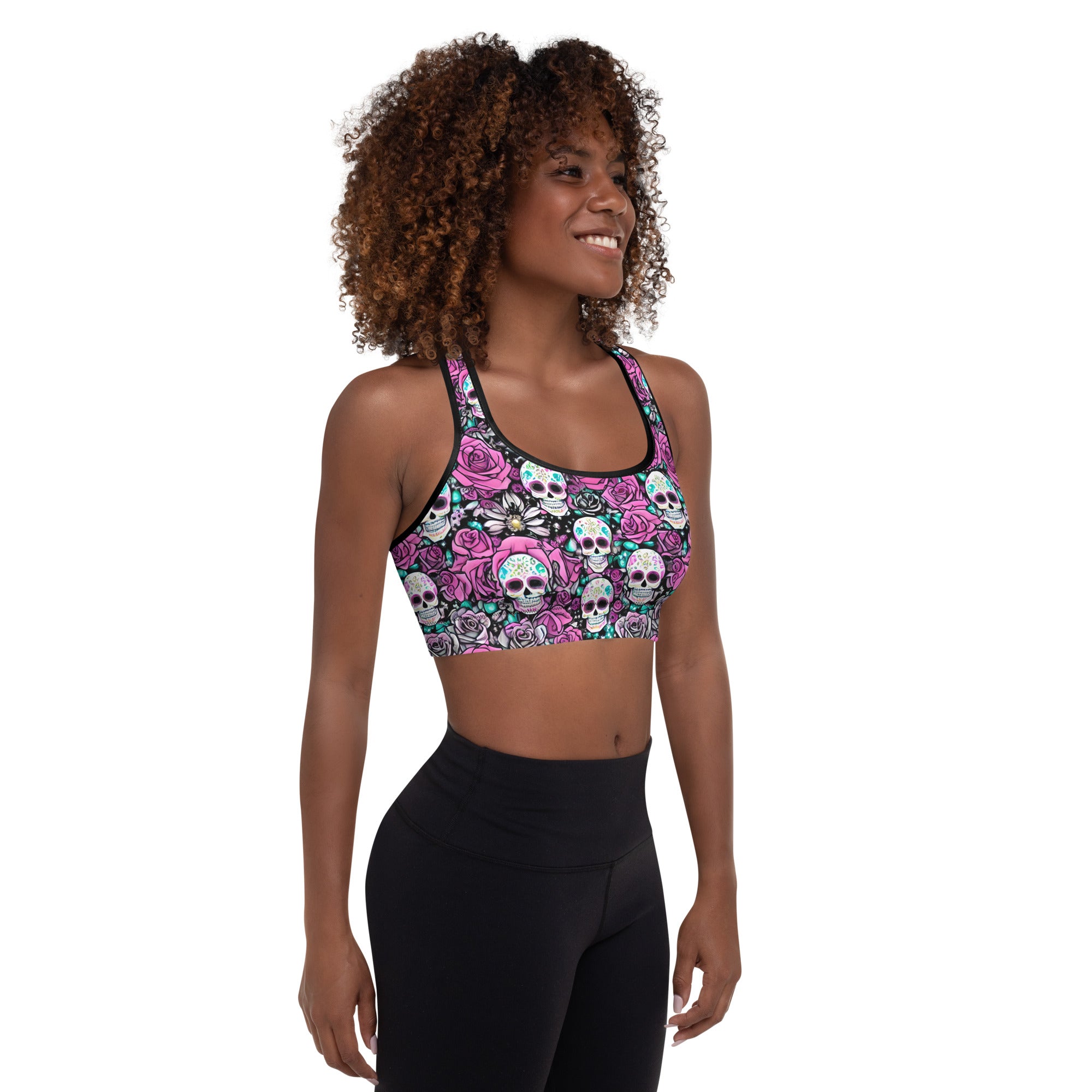 Sugar Skulls & Pink Roses Sports Bra