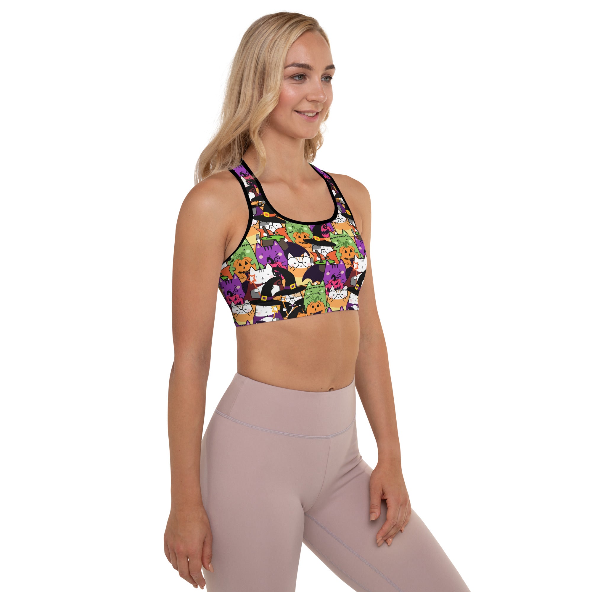 Cute Halloween Kitty Sports Bra