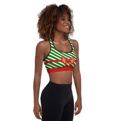 Candy Stripe Christmas Bow Sports Bra