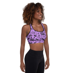 Purple Girl Power Sports Bra with Subtle Leopard Print