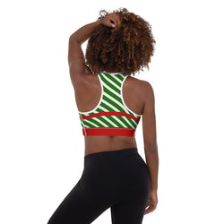 Candy Stripe Christmas Bow Sports Bra