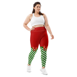 Candy Stripe XMas Bow Leggings | Plus Size