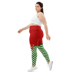 Candy Stripe XMas Bow Leggings | Plus Size