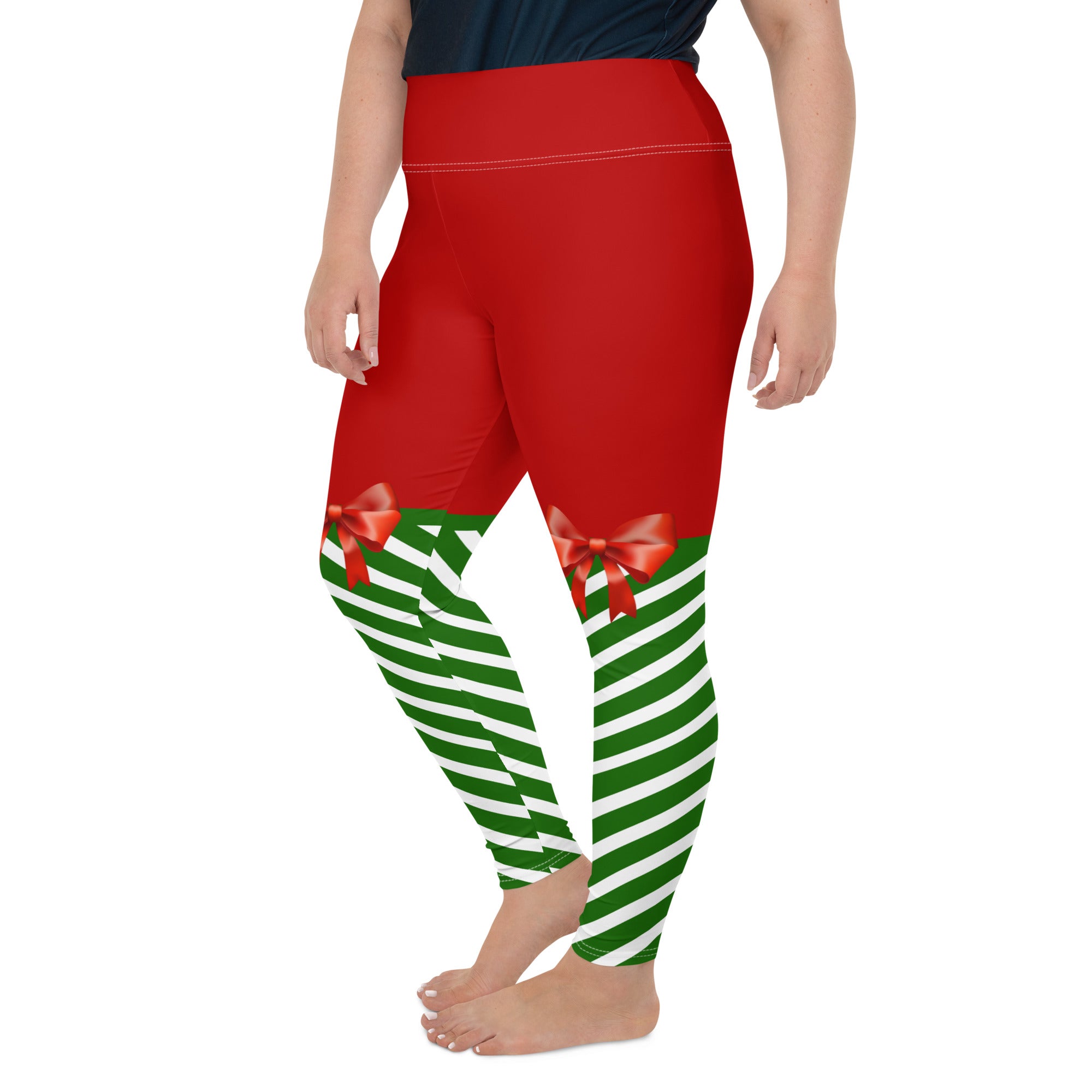 Candy Stripe XMas Bow Leggings | Plus Size