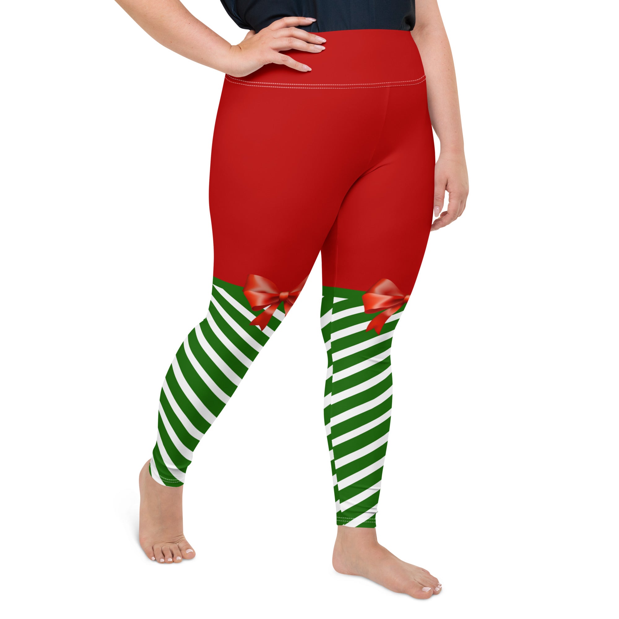 Candy Stripe XMas Bow Leggings | Plus Size