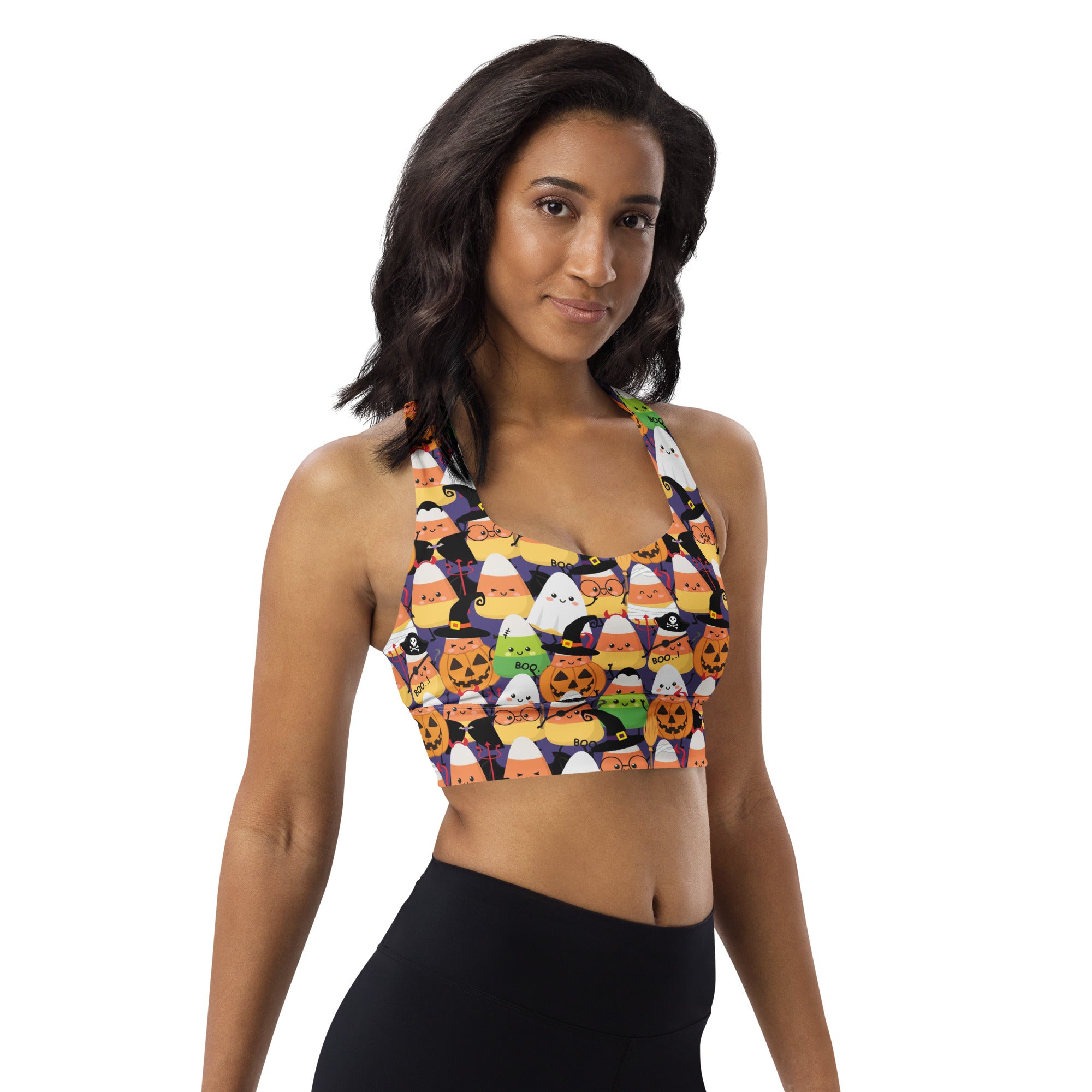 Candy Corn Halloween Longline Sports Bra