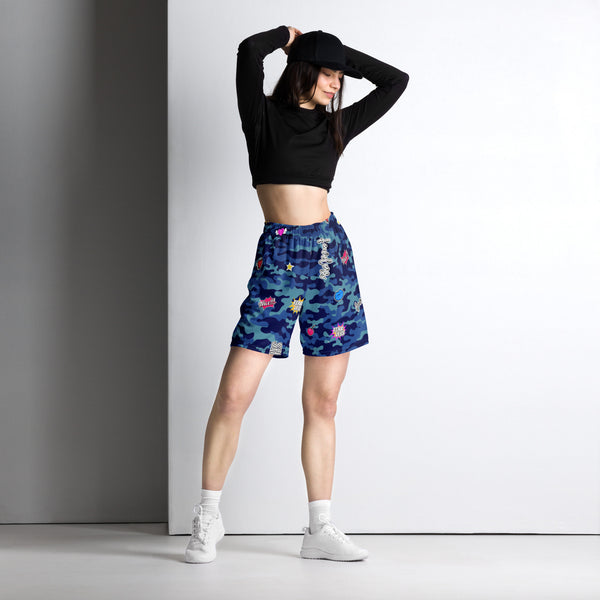 Unisex Mesh Shorts in Fierce Blue Camo