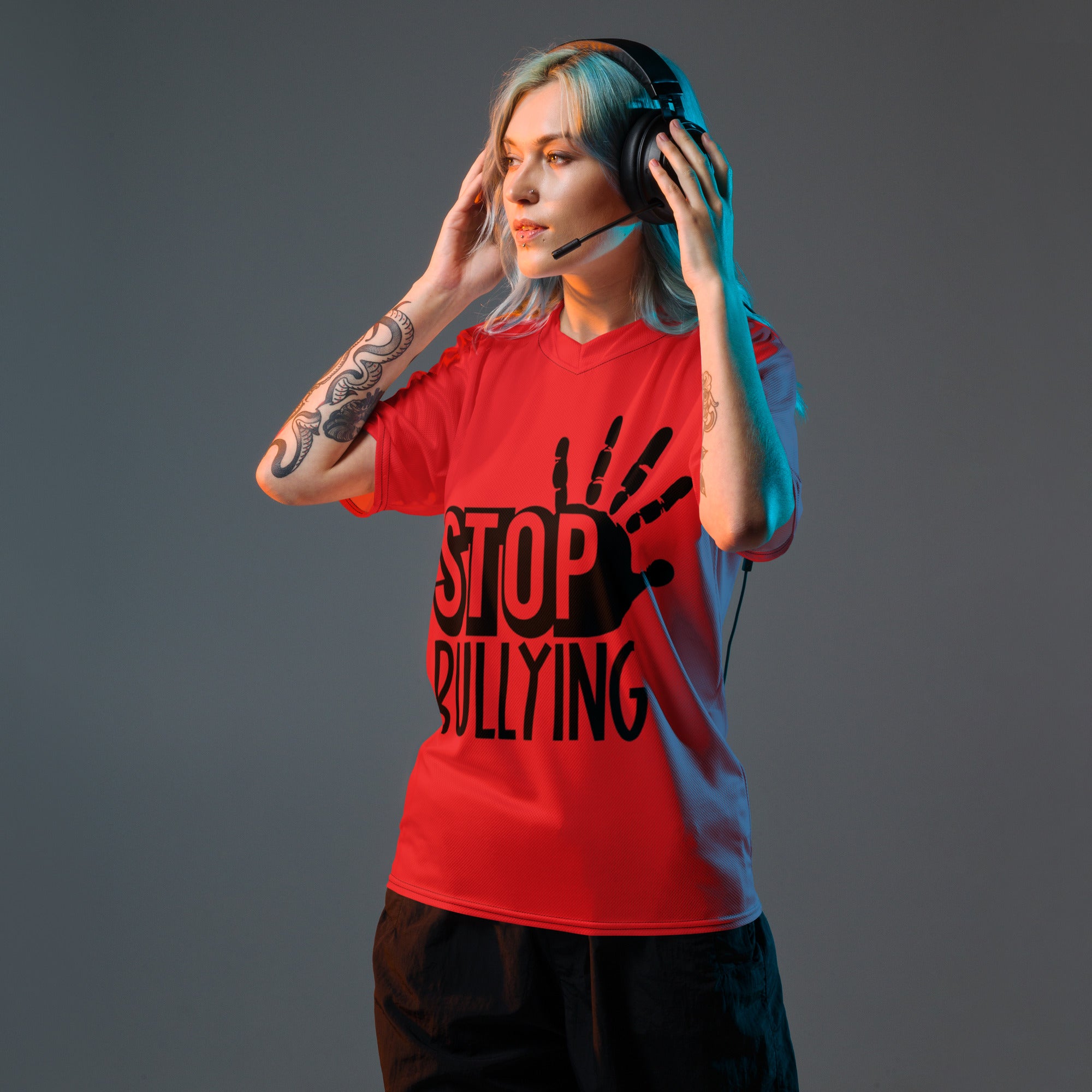 Stop Bullying Recycled Unisex Sports Jersey UPF 50+