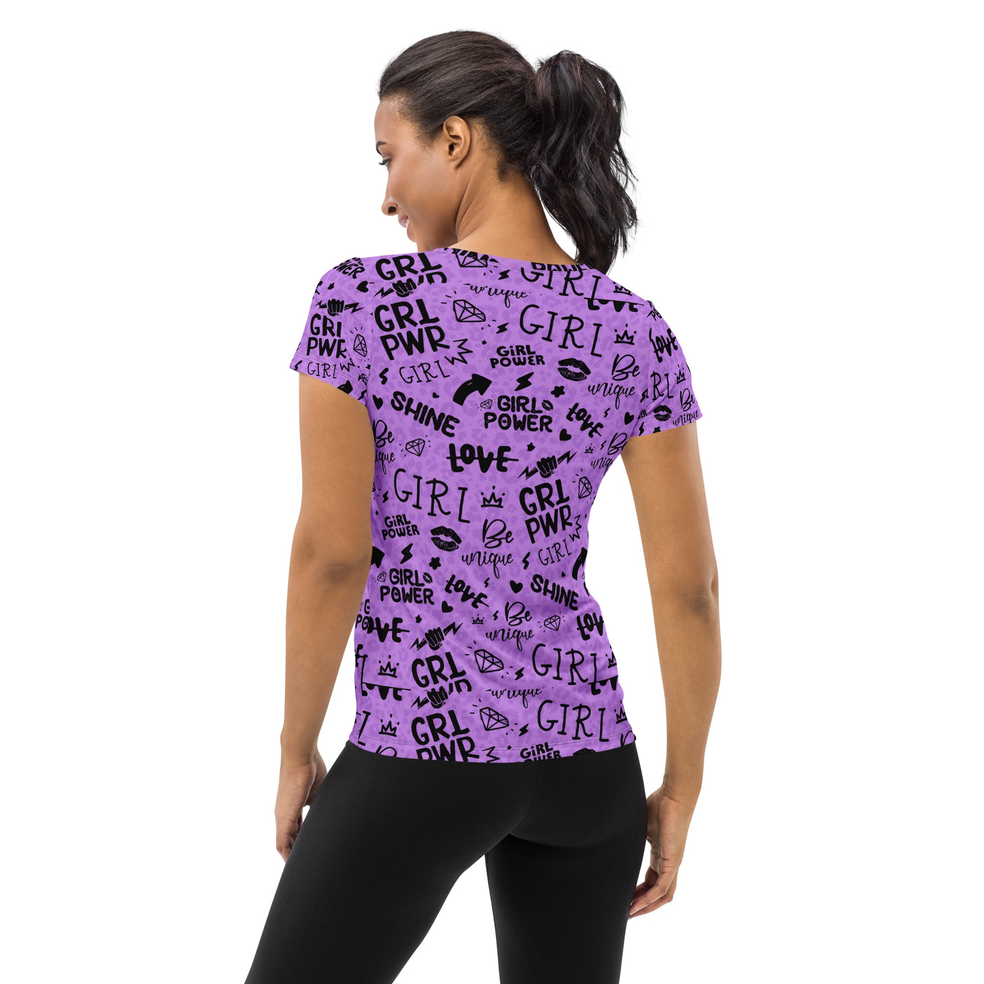 Girl Power Athletic Tee in Lavender Shadow Leopard Print