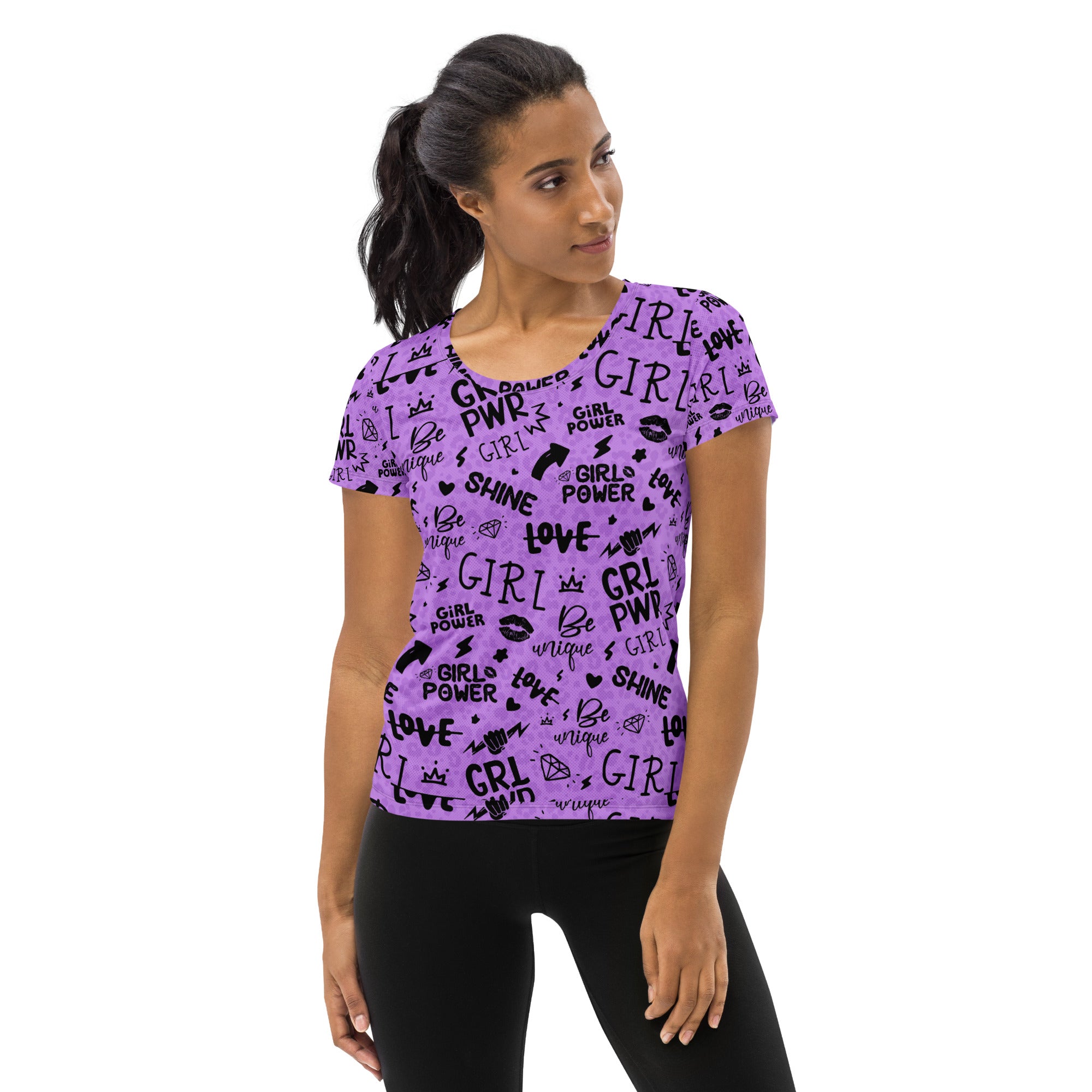 Girl Power Athletic Tee in Lavender Shadow Leopard Print