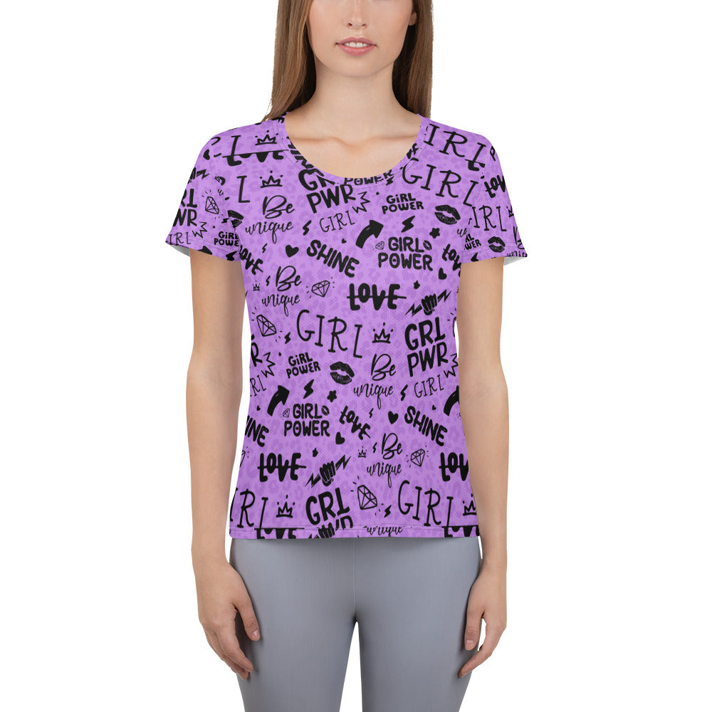 Girl Power Athletic Tee in Lavender Shadow Leopard Print