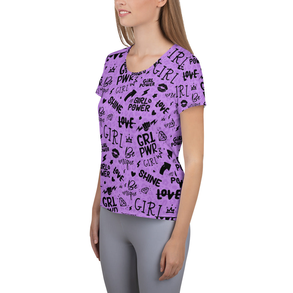 Girl Power Athletic Tee in Lavender Shadow Leopard Print