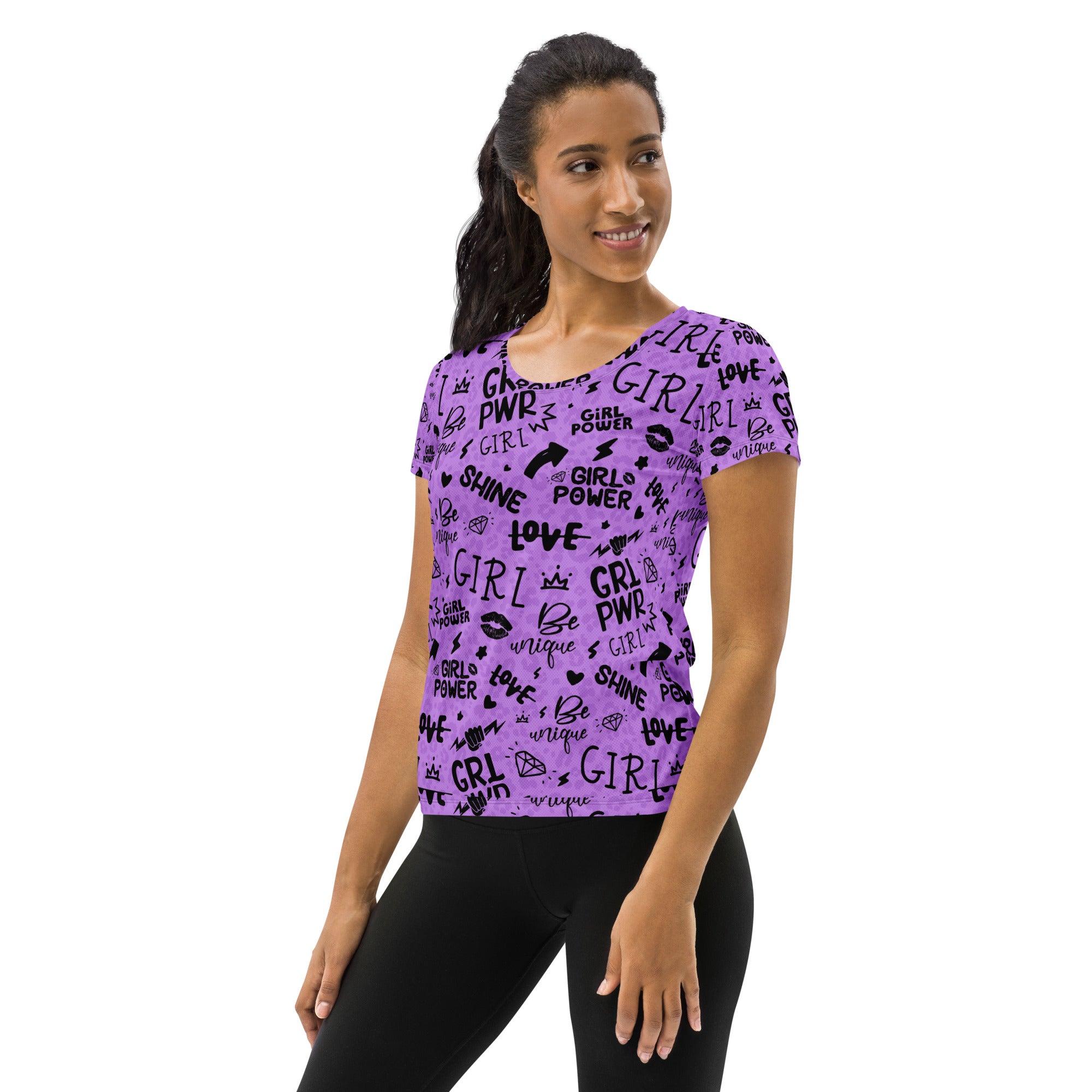 Girl Power Athletic Tee in Lavender Shadow Leopard Print