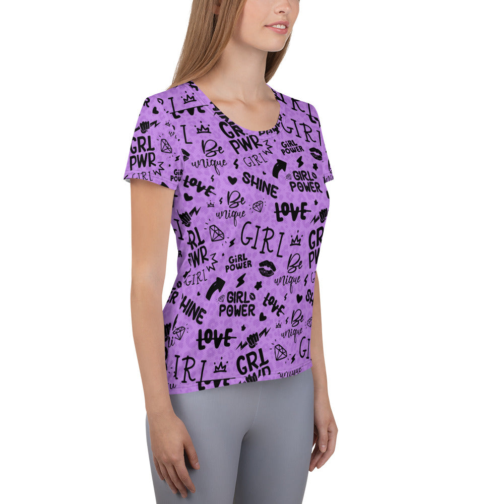 Girl Power Athletic Tee in Lavender Shadow Leopard Print