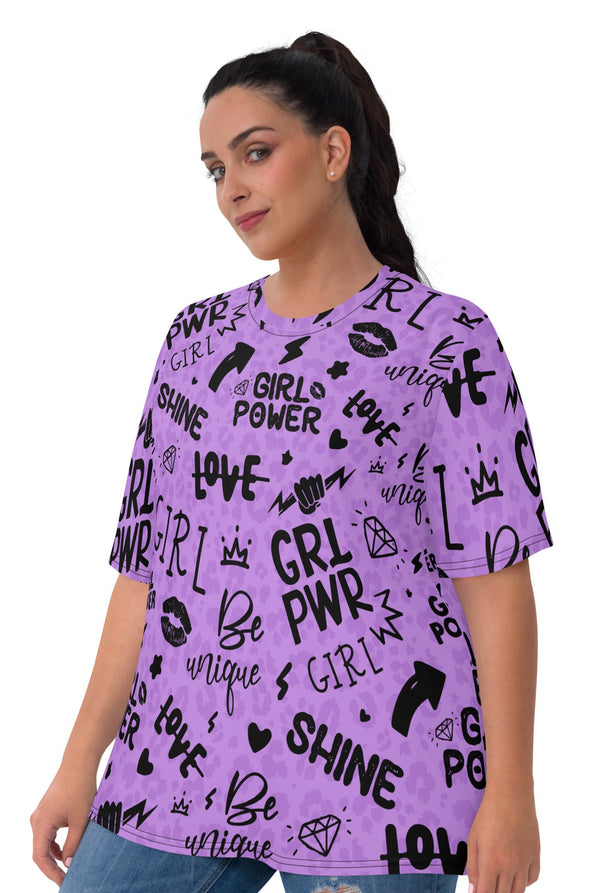 Purple Girl Power Graphic Tee with Shadow Leopard Print