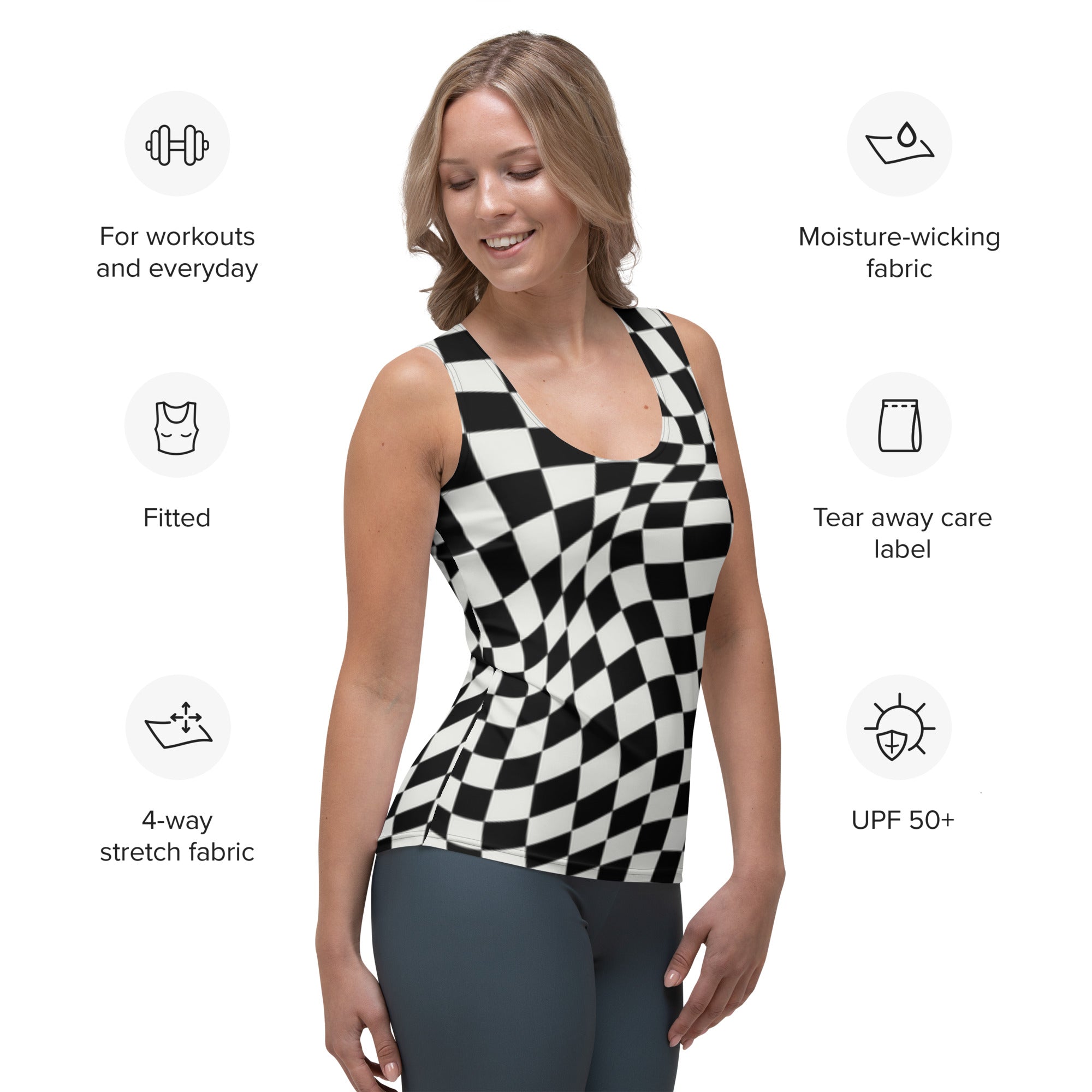 SHE REBEL - Trippy Checkboard Wave Pattern Tank