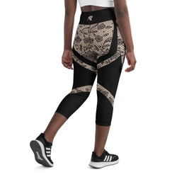 Heart Shaped Floral Mesh Yoga Capri Leggings