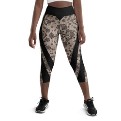 Heart Shaped Floral Mesh Yoga Capri Leggings