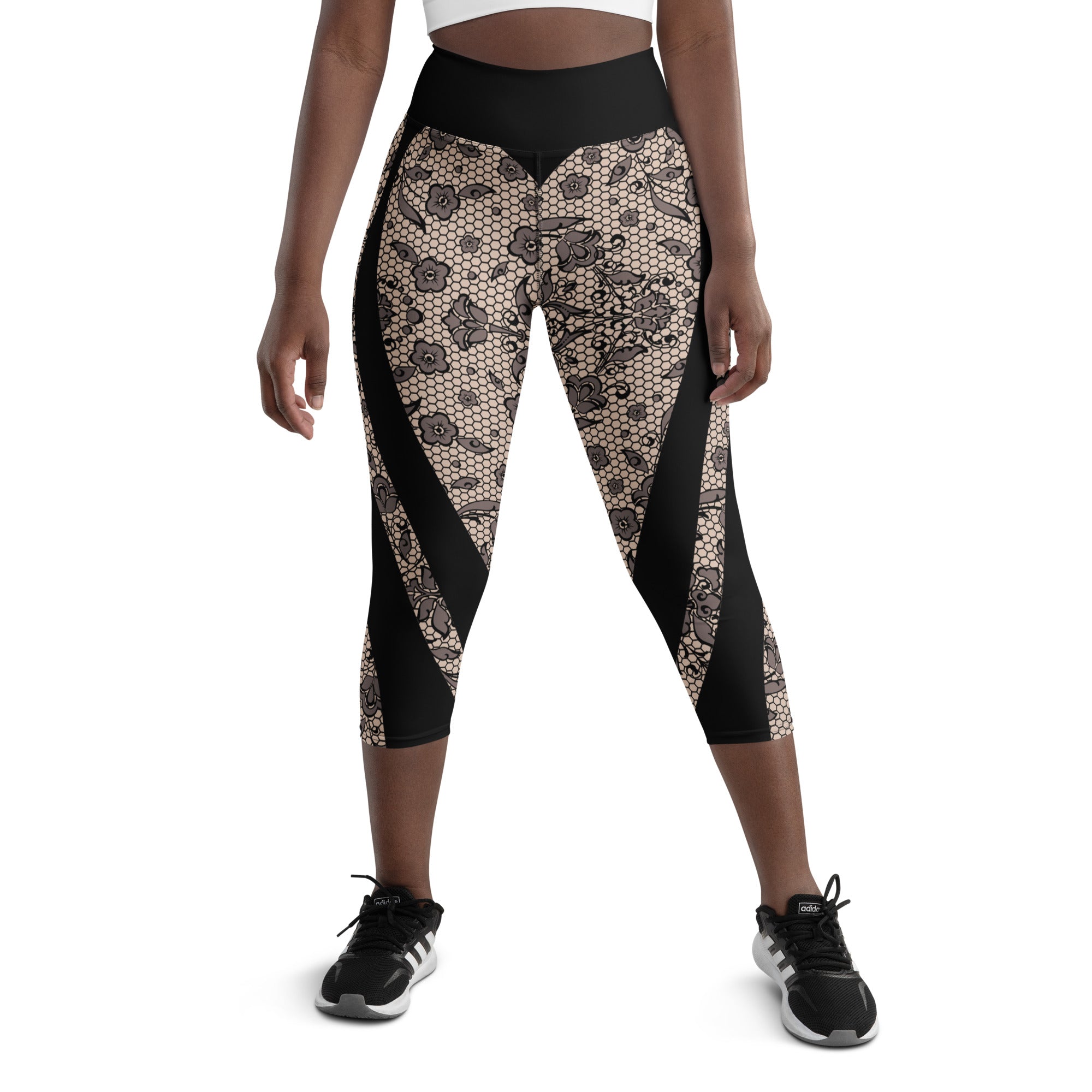 Heart Shaped Floral Mesh Yoga Capri Leggings