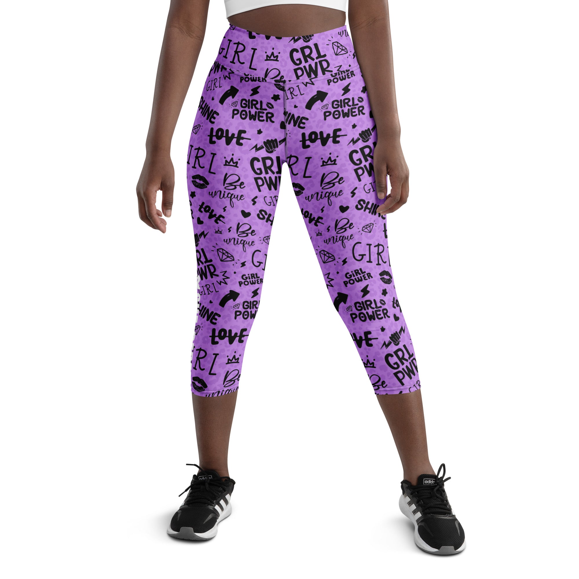 Girl Power Yoga Capris in Purple with Leopard Shadow Print