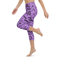 Girl Power Yoga Capris in Purple with Leopard Shadow Print