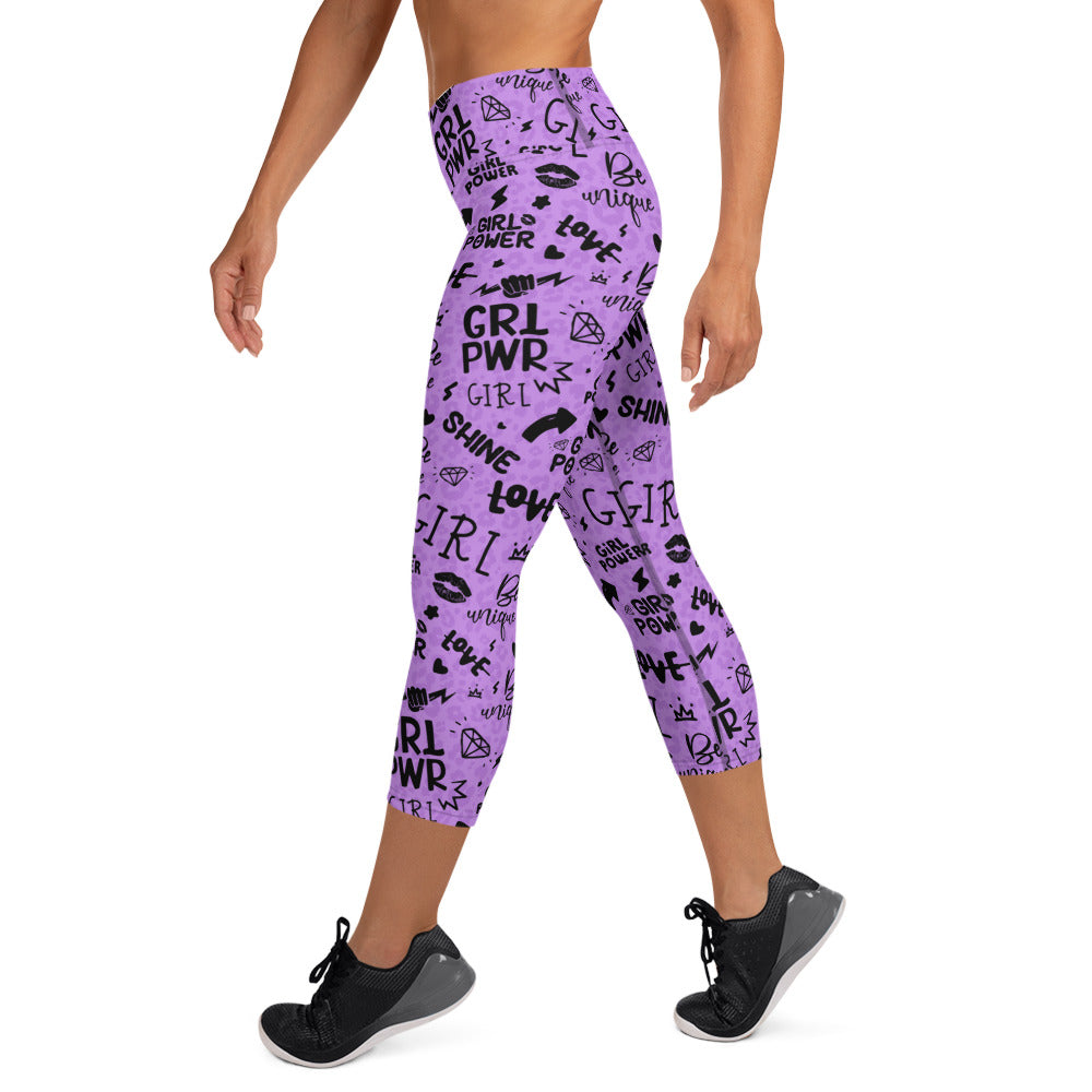 Girl Power Yoga Capris in Purple with Leopard Shadow Print