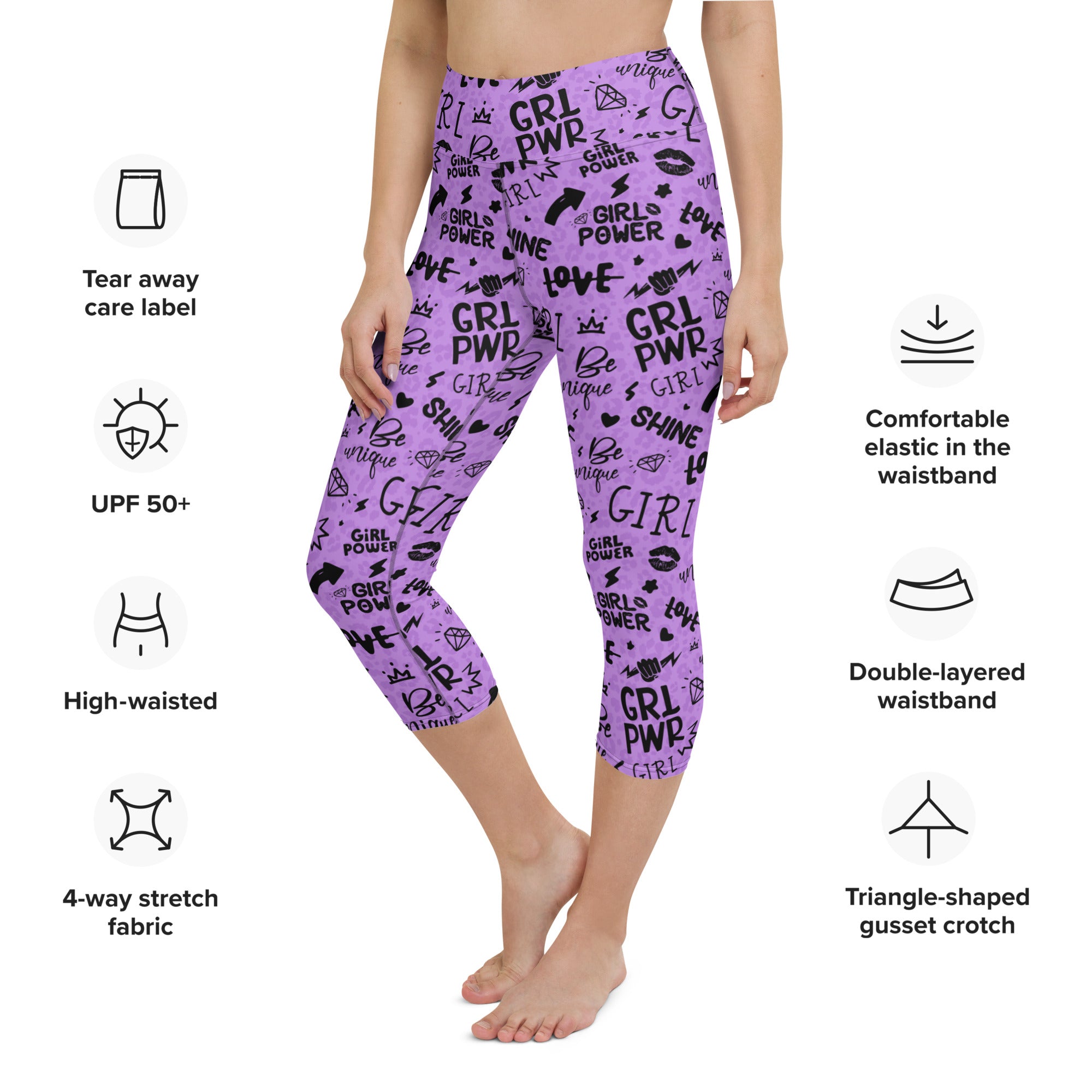 Girl Power Yoga Capris in Purple with Leopard Shadow Print