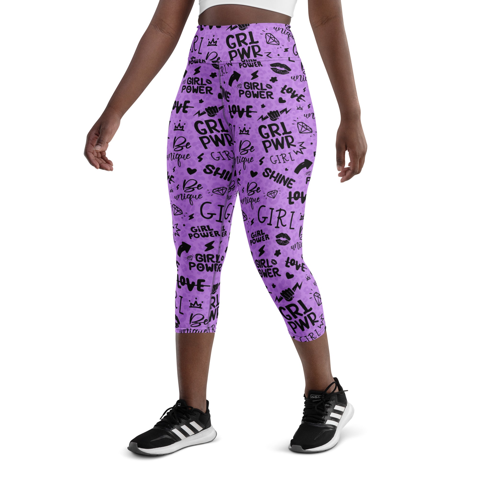 Girl Power Yoga Capris in Purple with Leopard Shadow Print