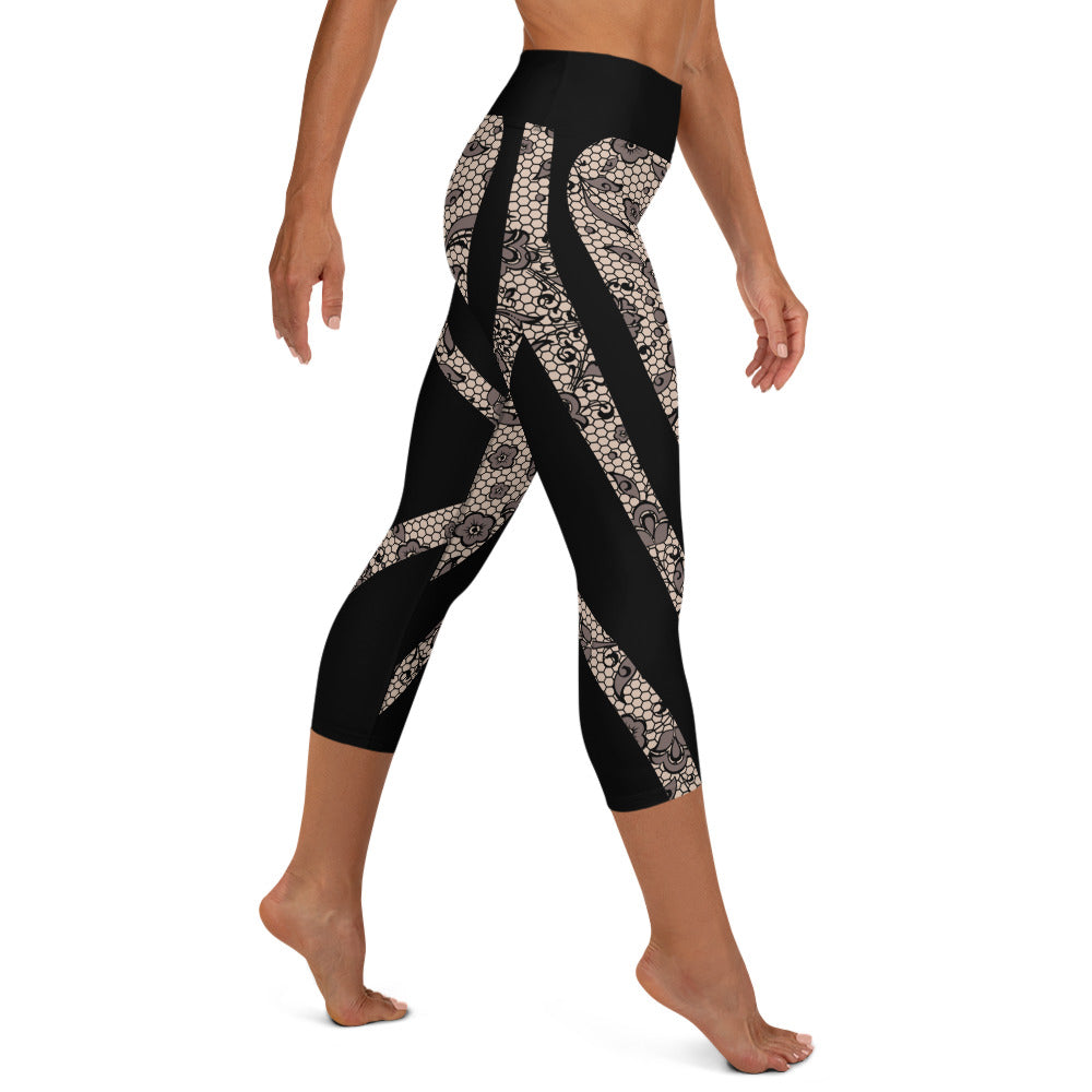 Heart Shaped Floral Mesh Yoga Capri Leggings