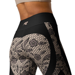 Heart Shaped Floral Mesh Print Yoga Leggings