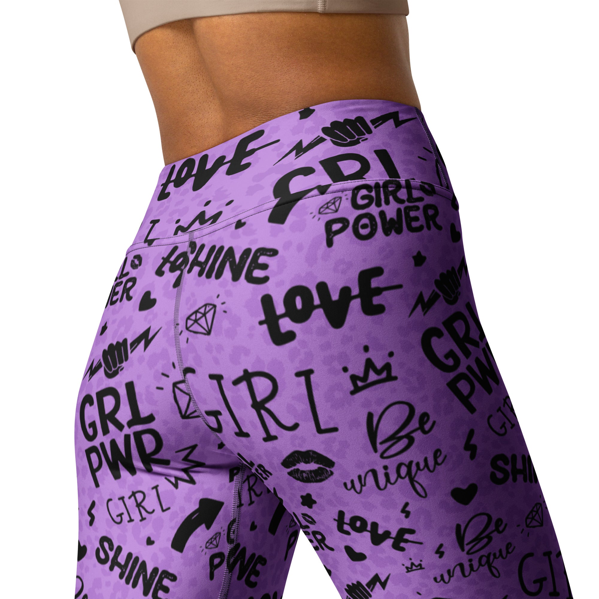 SHE REBEL - Purple Girl Power Yoga Leggings with Subtle Leopard Print